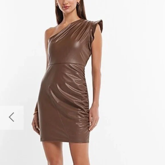 Body Contour Faux Leather One Shoulder Mini Sheath Dress, Size Small, Express - Picture 1 of 5